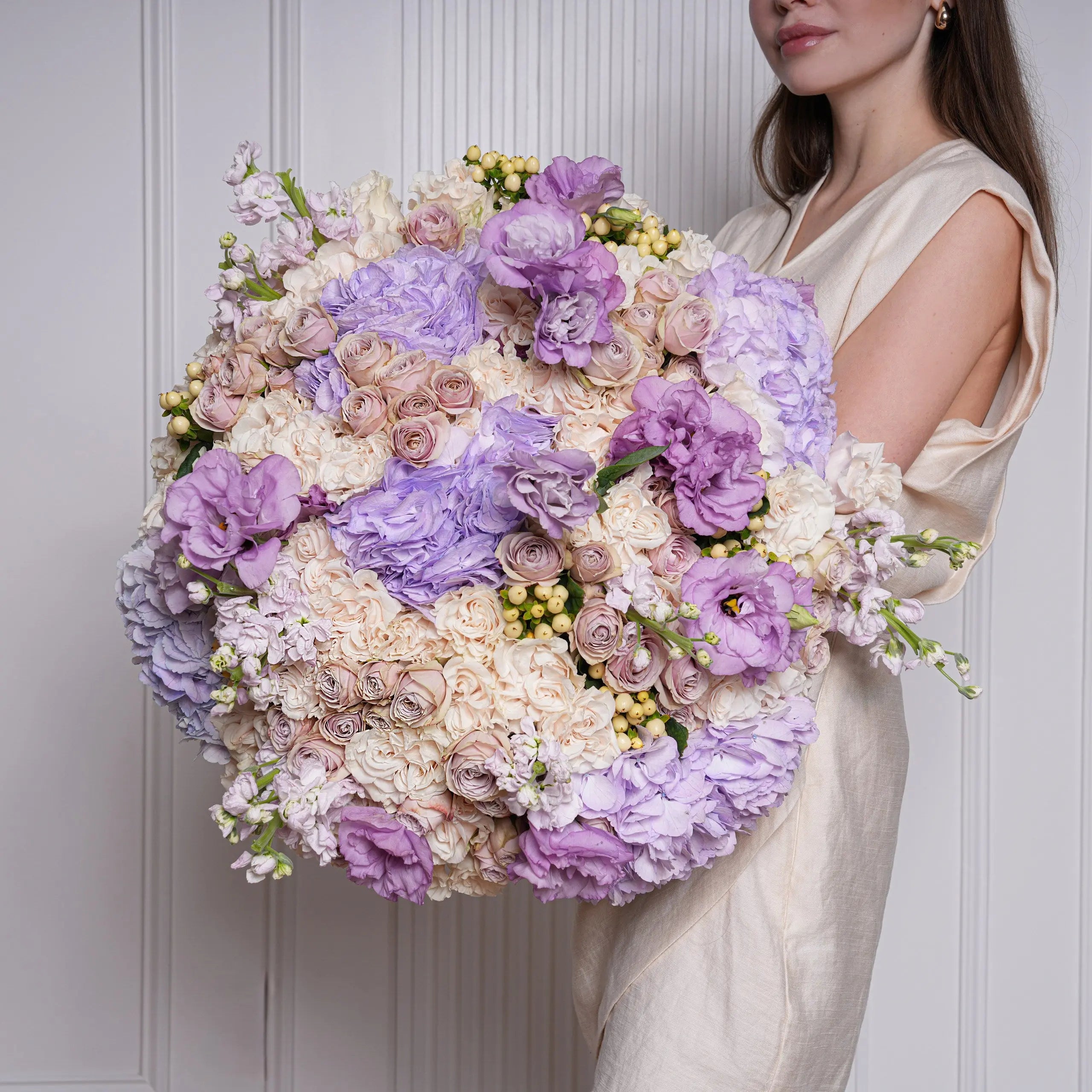 Madeleine — lilac lisianthus & cream roses bouquet, hand-tied by Ecoroses | flower delivery Los Angeles