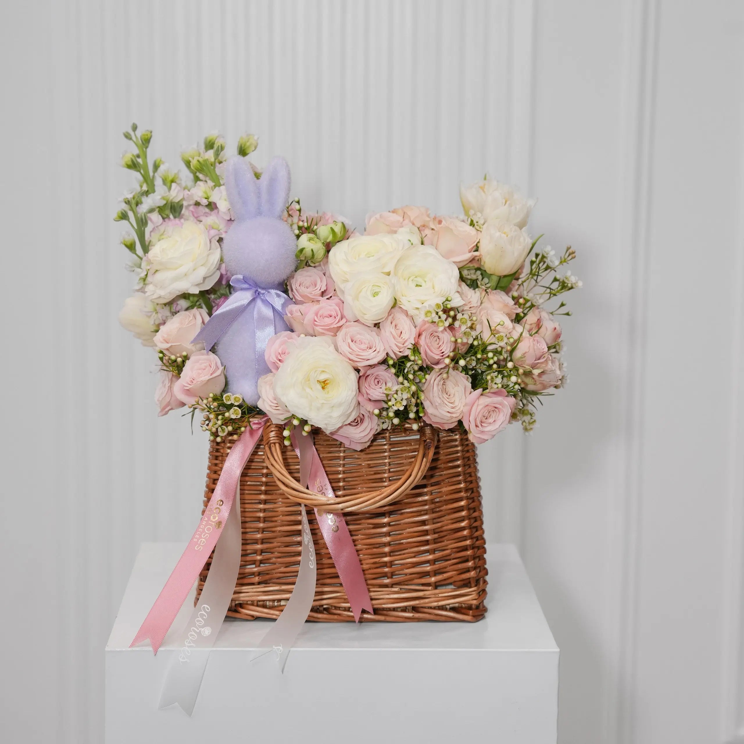Spring Joy — spring roses in an Easter bag bouquet, hand-tied by Ecoroses | flower delivery Los Angeles