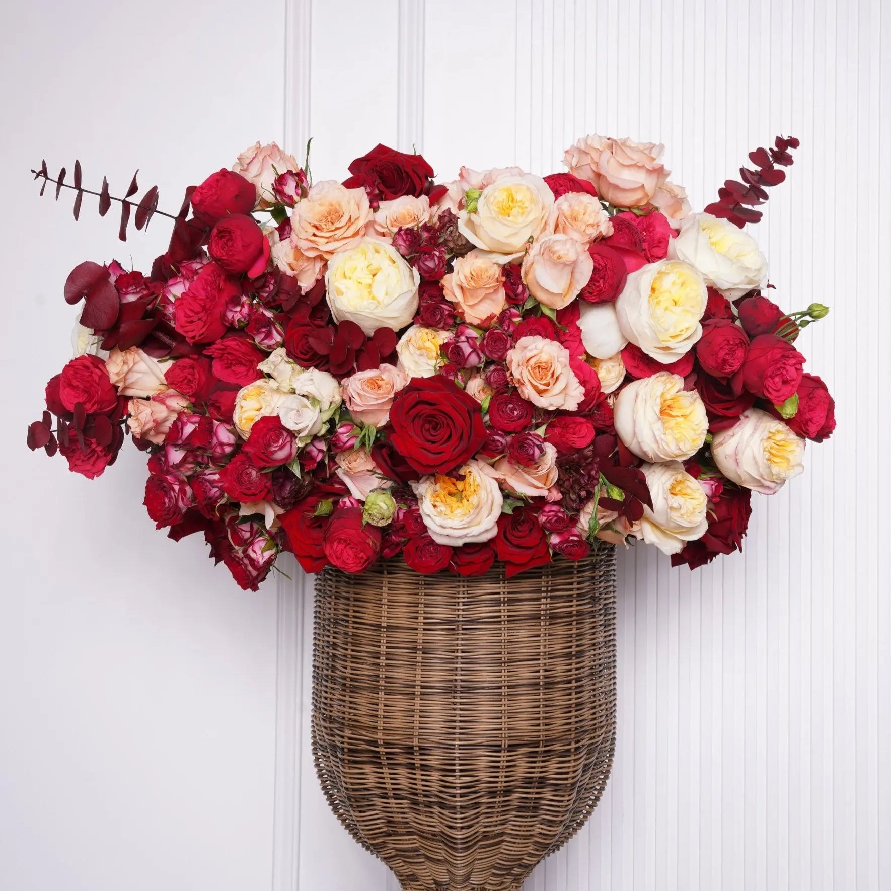 Contessa — red, ivory & peach roses arrangement, hand-tied by Ecoroses | flower delivery Los Angeles
