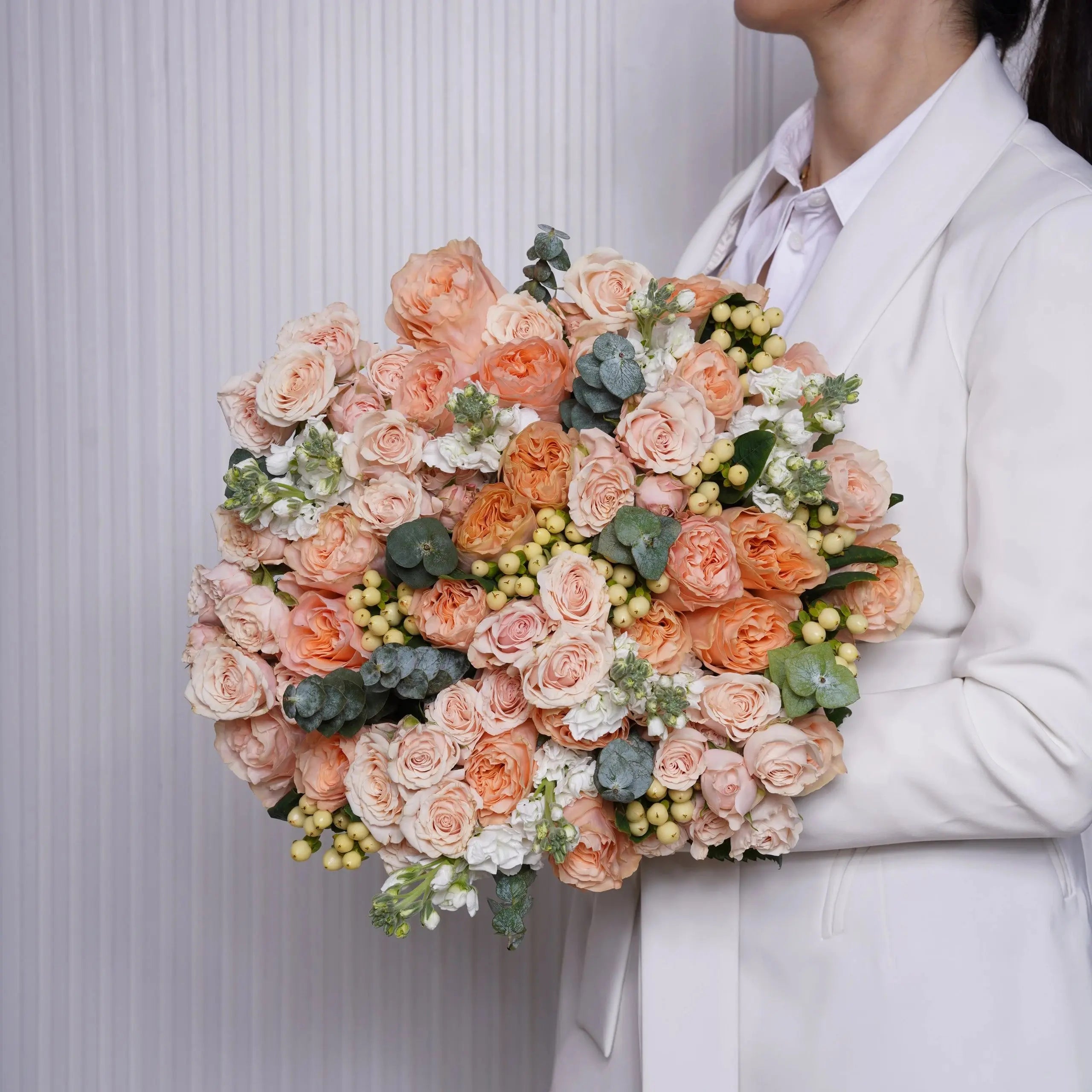 Celeste — peach garden roses bouquet, hand-tied by Ecoroses | flower delivery Los Angeles