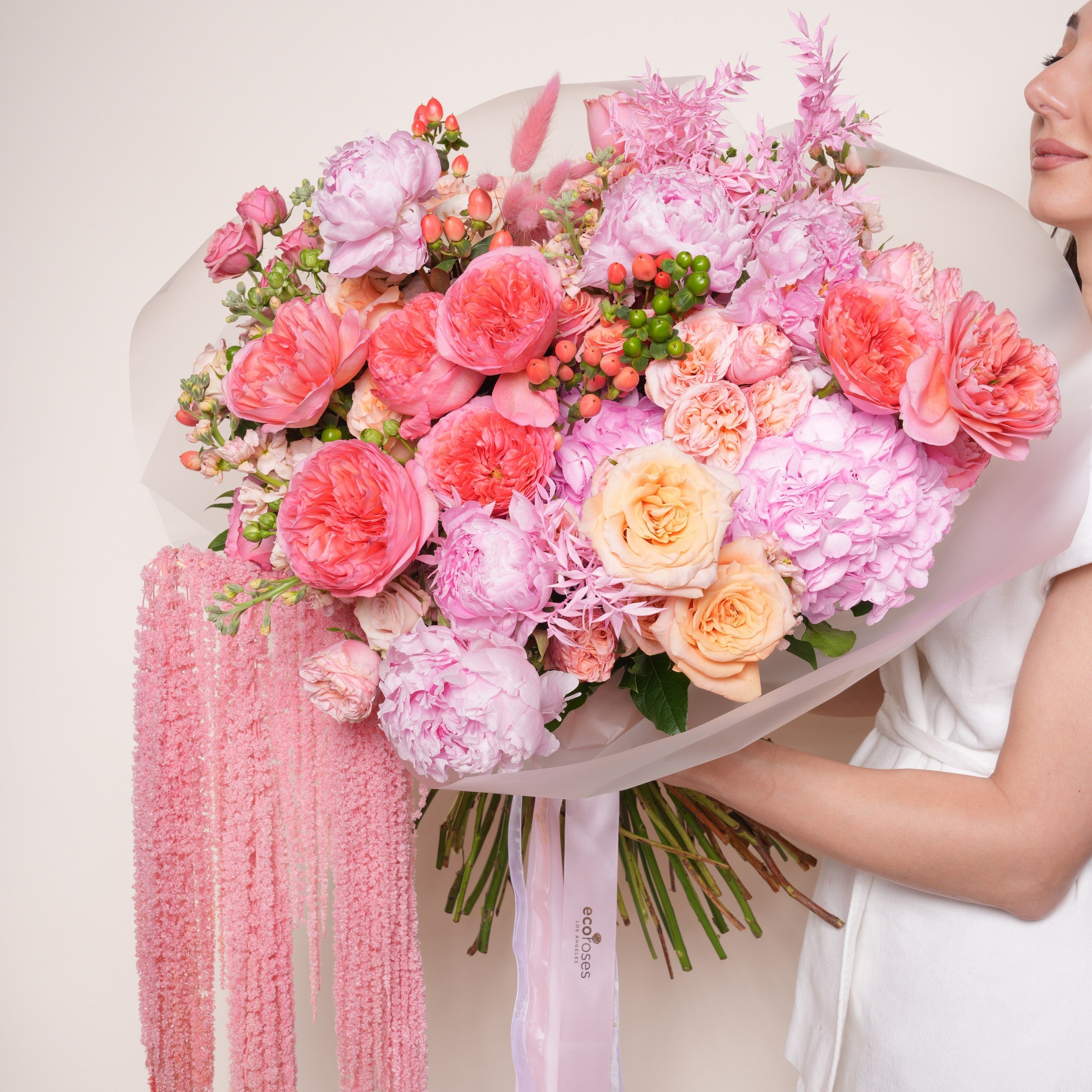 Compact blush rose bouquet for a teacher, hand-tied by Ecoroses, a Los Angeles florist