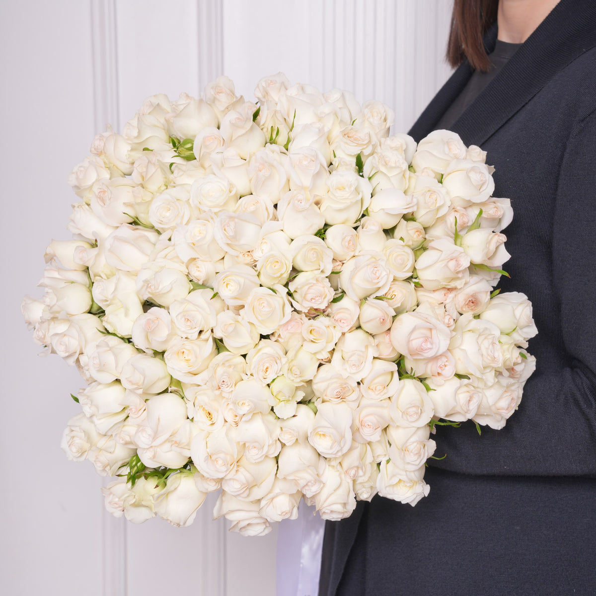 Nuria bouquet — four bunches of blush white baby roses, hand-tied | Ecoroses Los Angeles