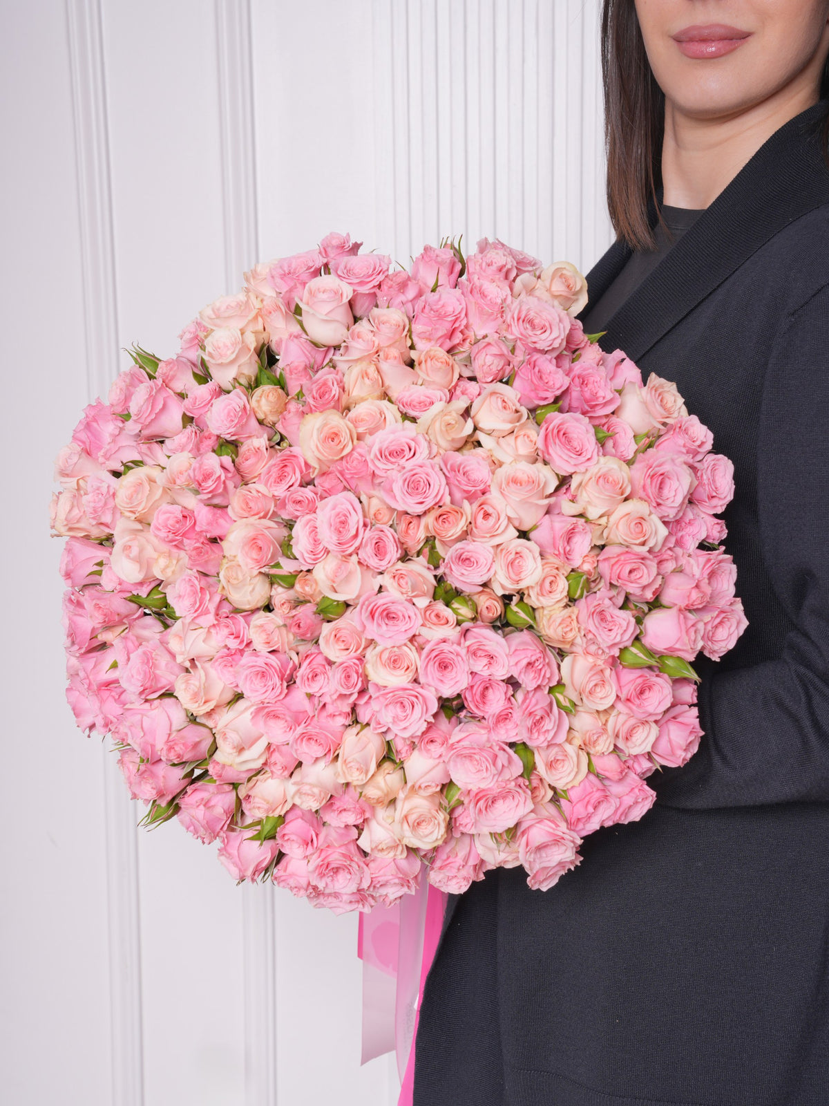 Anthea bouquet — five bunches of baby roses in light and deep pink, hand-tied | Ecoroses Los Angeles