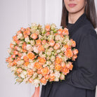 Daphne bouquet — four bunches of peach baby roses in warm apricot, hand-tied | Ecoroses Los Angeles