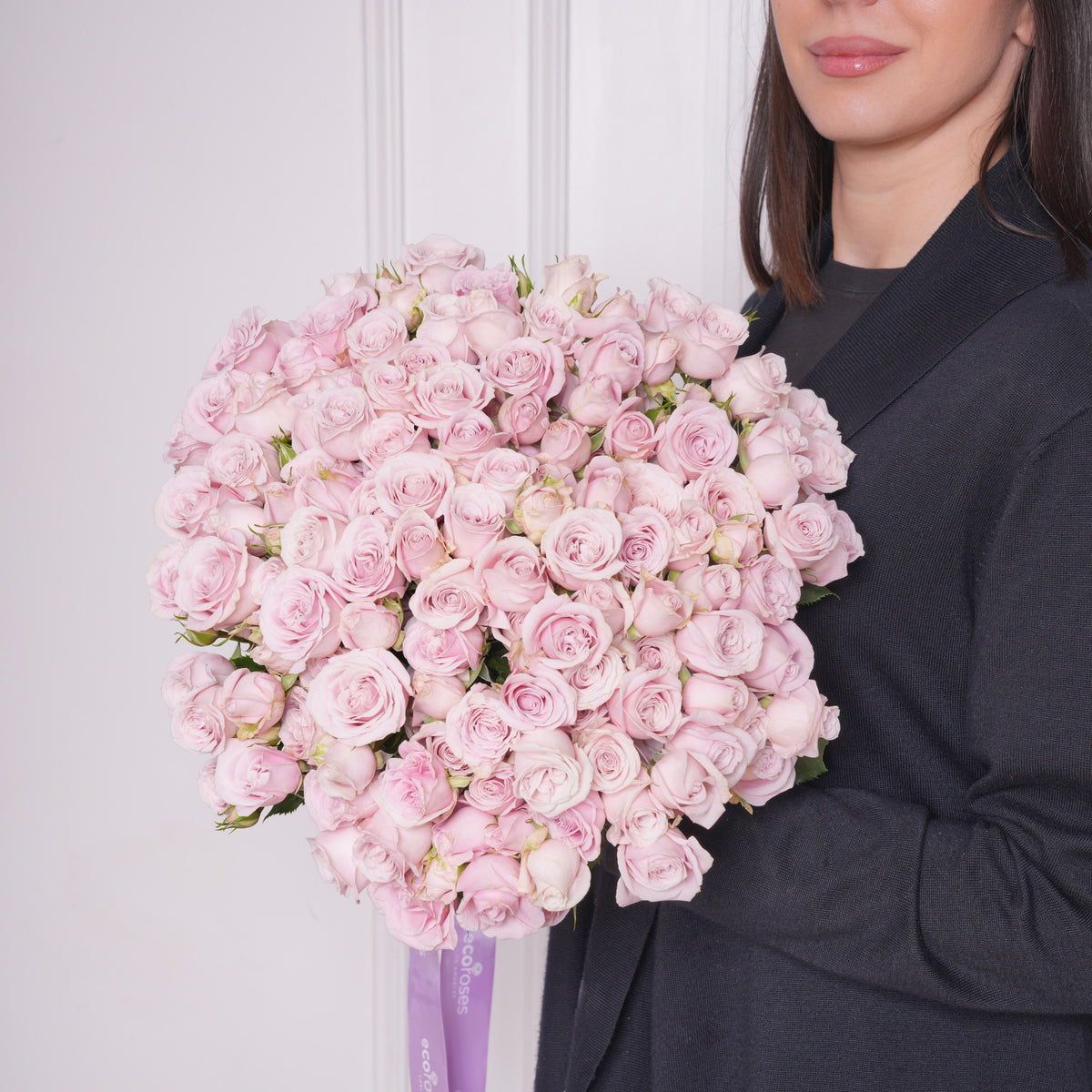 Iole bouquet — four bunches of lavender baby roses in soft violet, hand-tied | Ecoroses Los Angeles