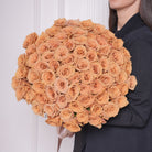 Toffee bouquet — light brown caramel Toffee roses hand-tied, shown at 50 stems | Ecoroses Los Angeles
