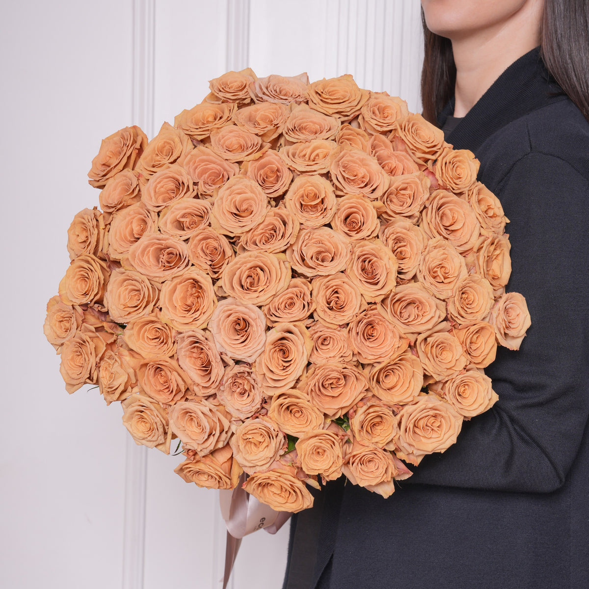 Toffee bouquet — light brown caramel Toffee roses hand-tied, shown at 50 stems | Ecoroses Los Angeles
