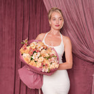 Madeleine luxury bouquet — Toffee roses, beige baby roses, terracotta chrysanthemums and ranunculus in a hand-tied autumn arrangement | Ecoroses Los Angeles