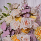 Renata couture arrangement — detail of white and cream roses with blush pink astilbe | Ecoroses Los Angeles