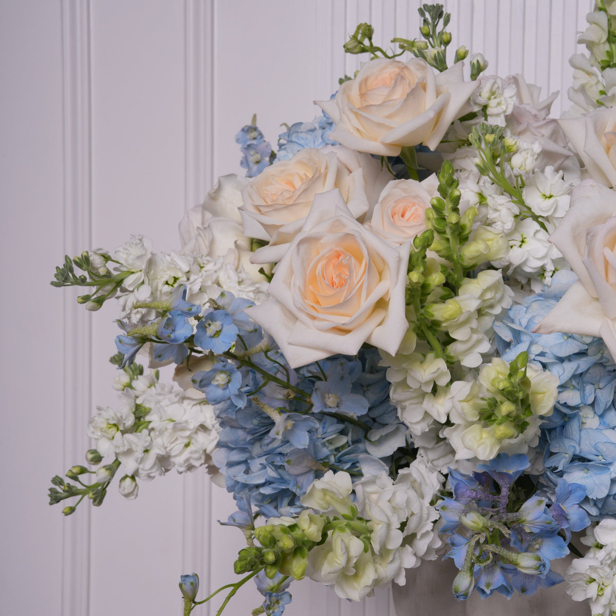 Bruna couture arrangement — full cool-toned blue and white vase arrangement | Ecoroses Los Angeles